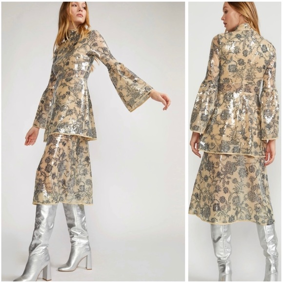 Cynthia Rowley Michelle Bell Sleeve Sequin Dress - Picture 1 of 7